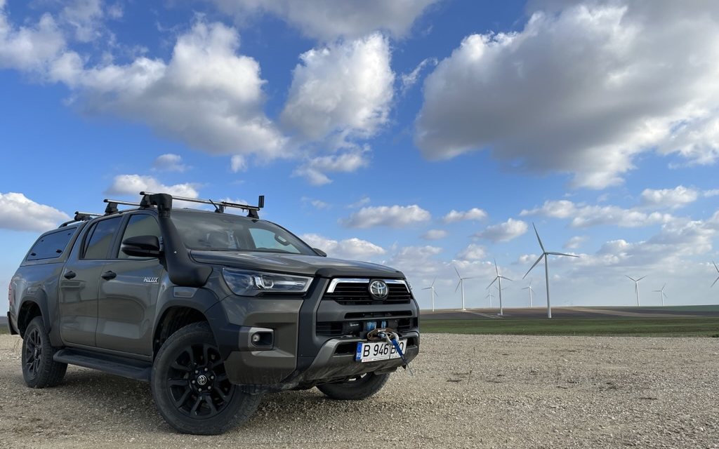 Field vehicle at an operational wind farm in Romania